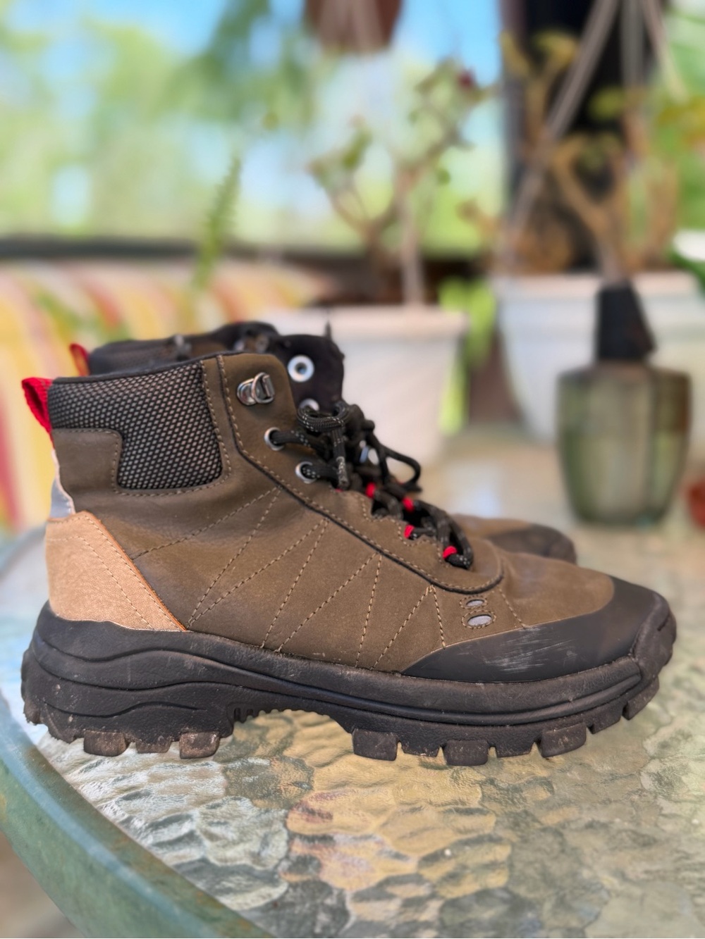 Zara Kids Rugged Hiking Boots Brown & Black Side Zip Lace-Up EU 34